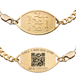 QR Code Classic Embossed Medical ID Bracelet 10k Gold